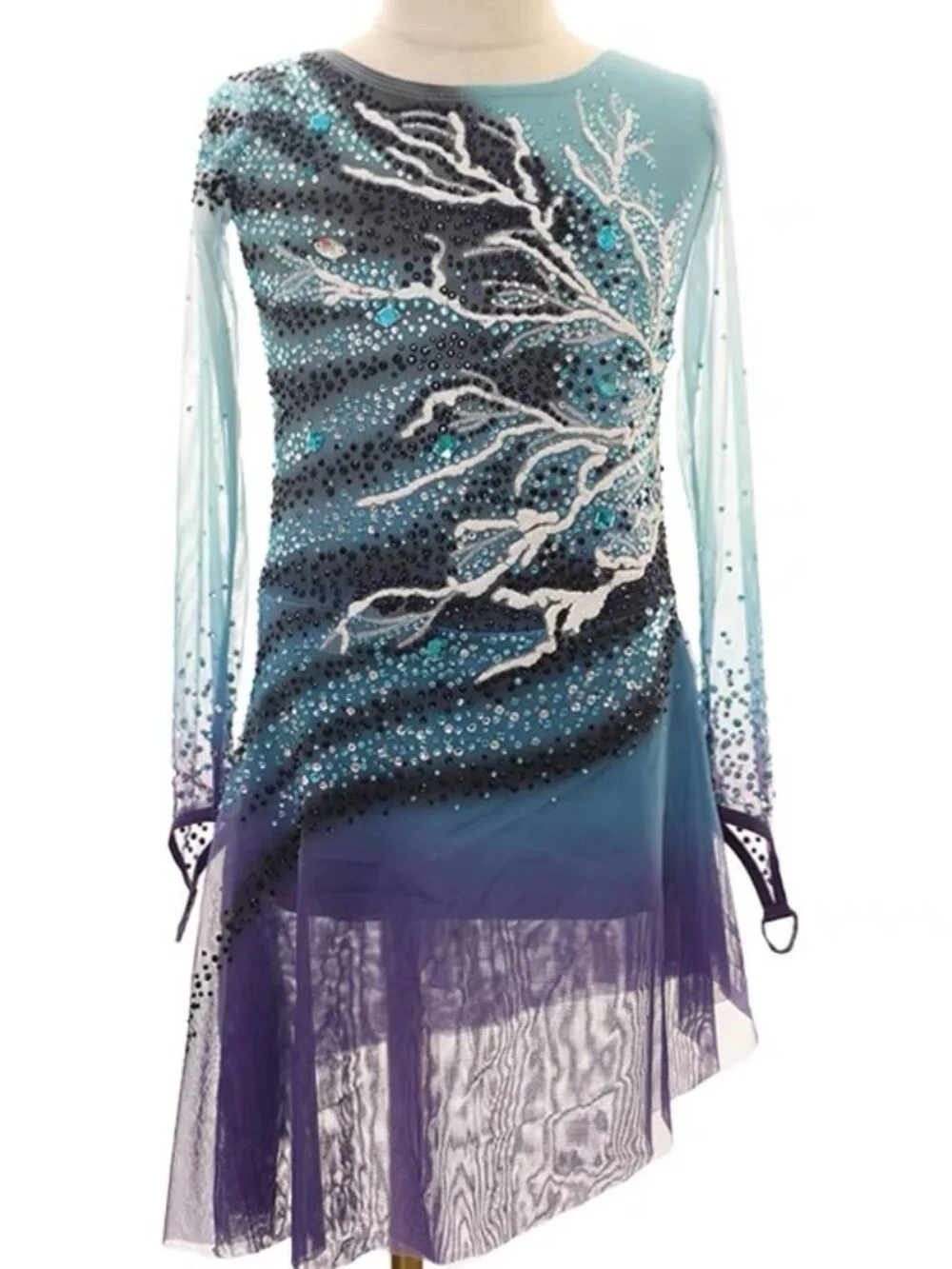 New White / coral / green / blue Crystal Figure Skating Dress Girl 8 (4~6T)